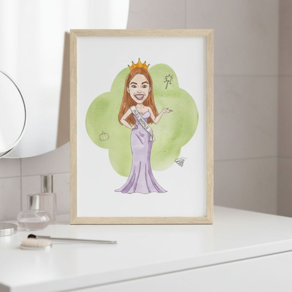 portrait de femme style comics couleur imprimé sur poster encadré bois fsc