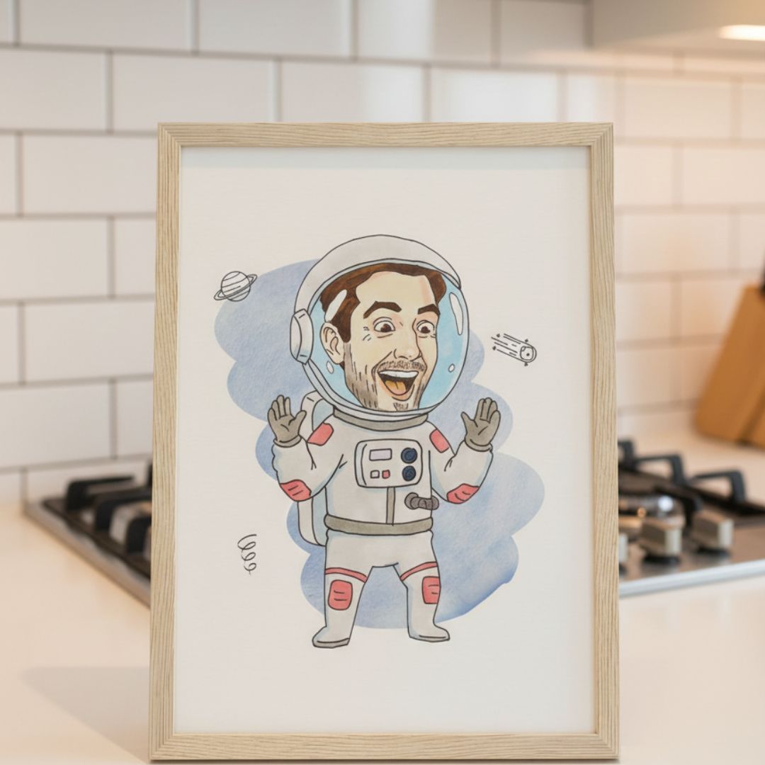 portrait homme style BD couleur imprimé poster encadré bois FSC