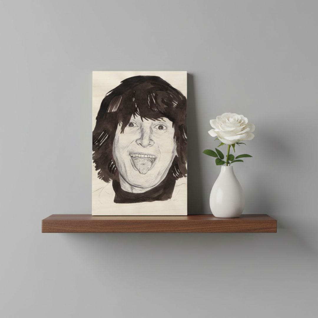 portrait de femme au stylo bic imprimé sur bois FSC