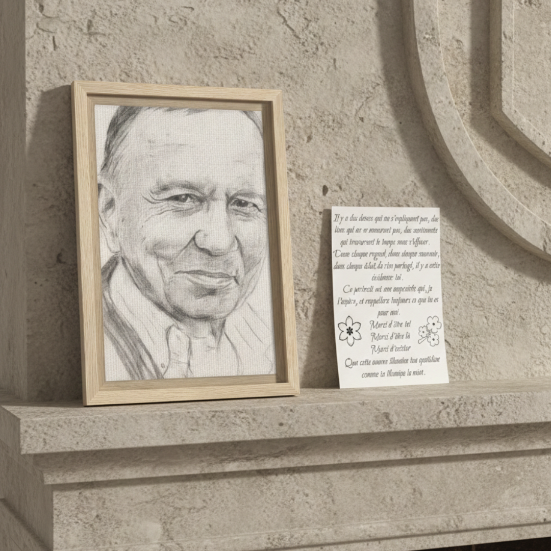 portrait homme au crayon graphite et poème