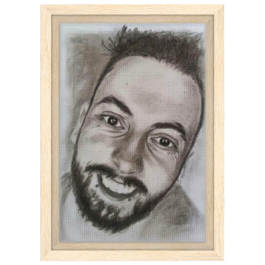 portrait homme au crayon imprimé sur toile encadrée fsc