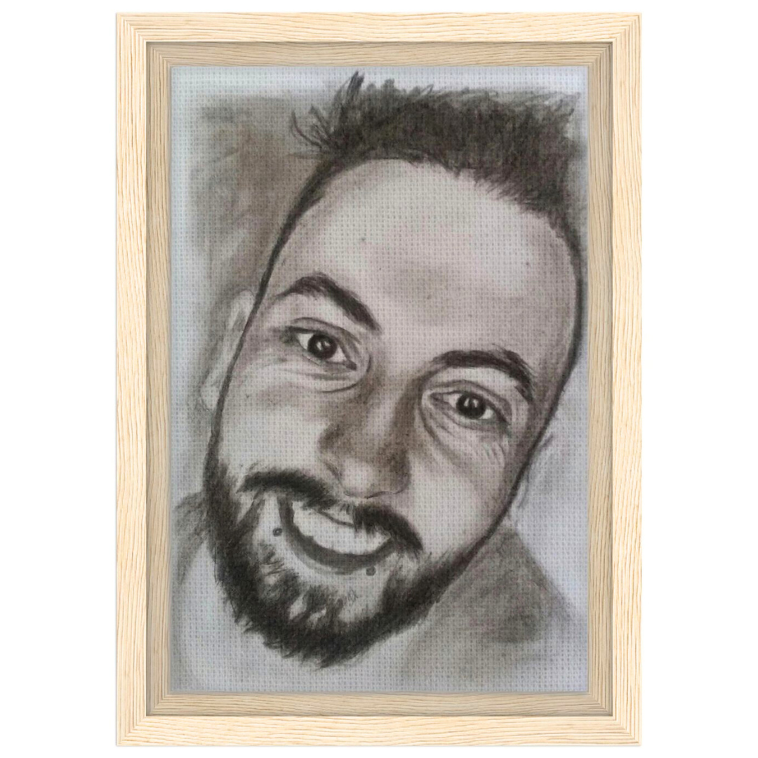 portrait homme au crayon imprimé sur toile encadrée