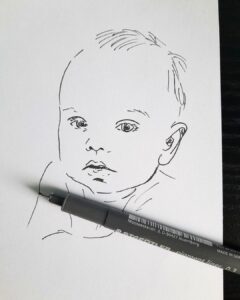 portrzit simpel de bébé fait main au stylo feutre
