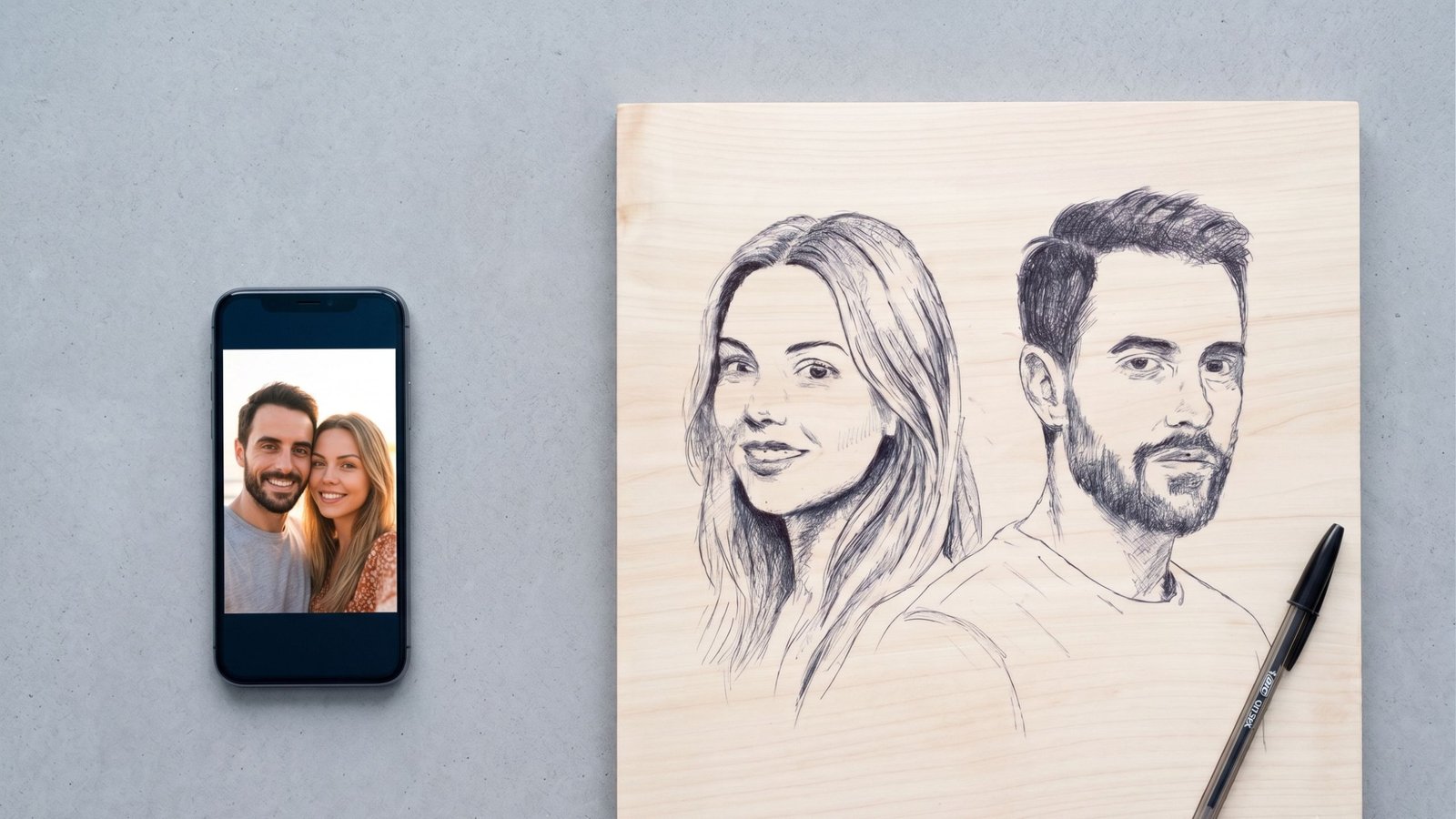 camera vs handmade portrait